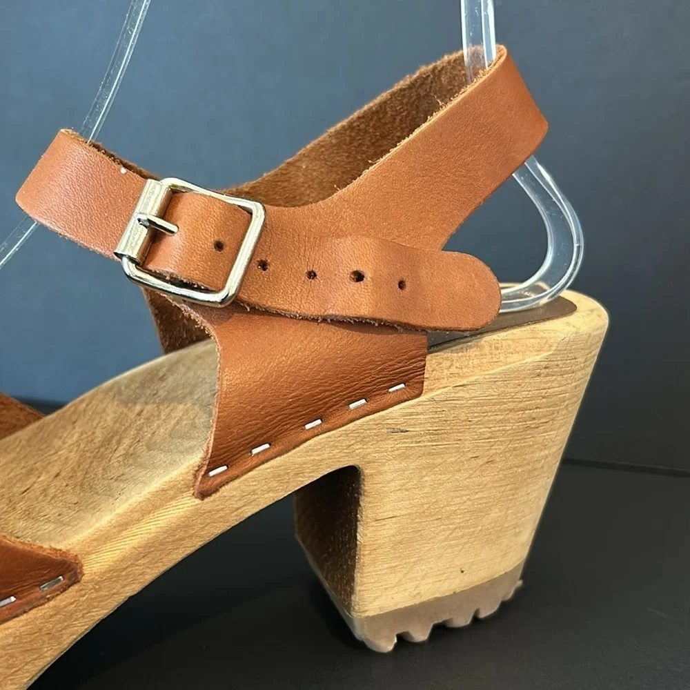 MIA brown wooden and leather clogs size 11 (41) - Picture 9 of 10